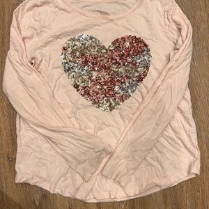 Sequin Heart Long Sleeve Kids Top - Pink